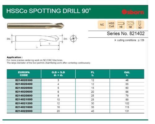 10mm HSSCo8 90 Degree NC Spot Spotting Drill