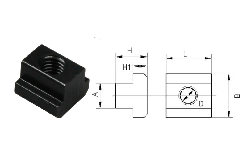 Steel T-slot nut with M8 thread