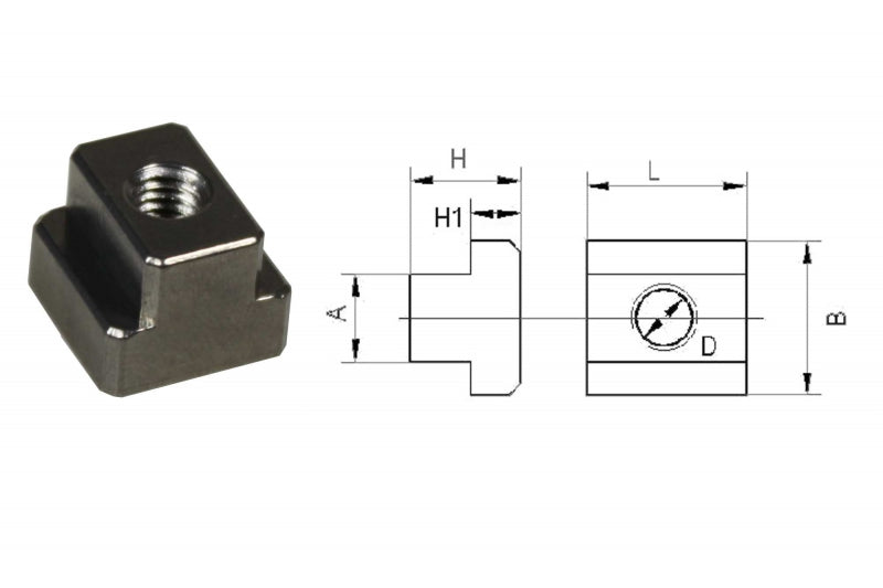 Aluminum T-slot nut with M8 thread